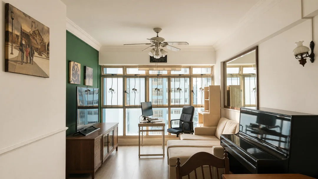 Living room after: bright and tidy, same furniture