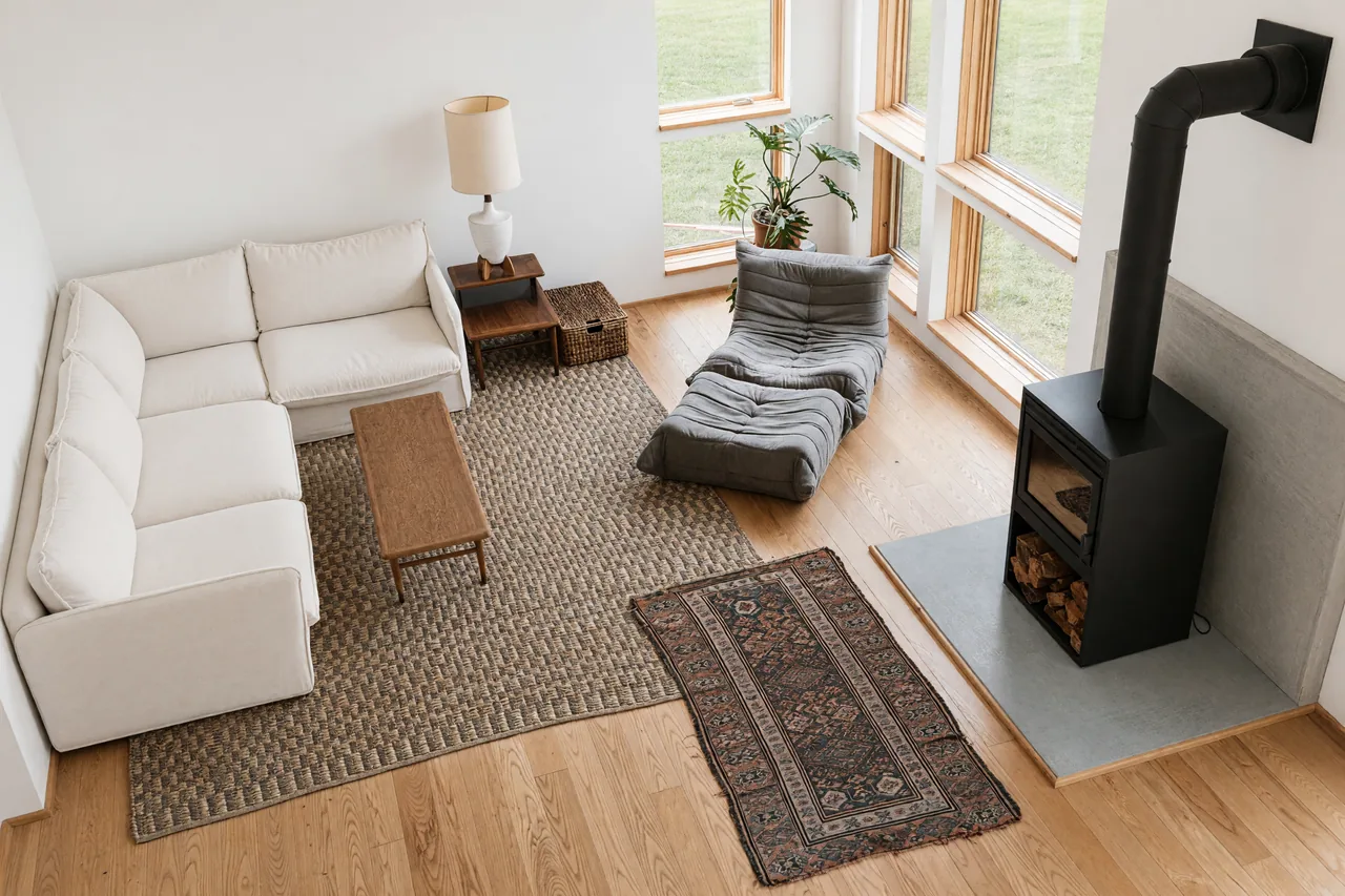 Living room – After · AI-edited: clutter removed, light and perspective corrected